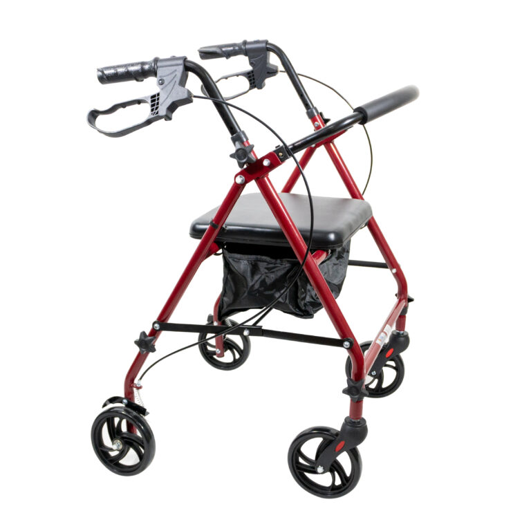 Caminador rollador con silla en acero color rojo