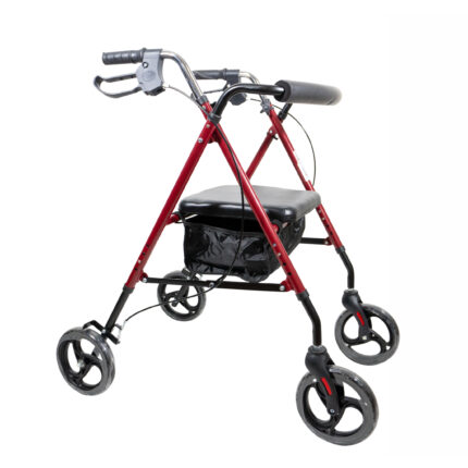 Caminador rollador marco en aluminio y respaldo en acero color rojo