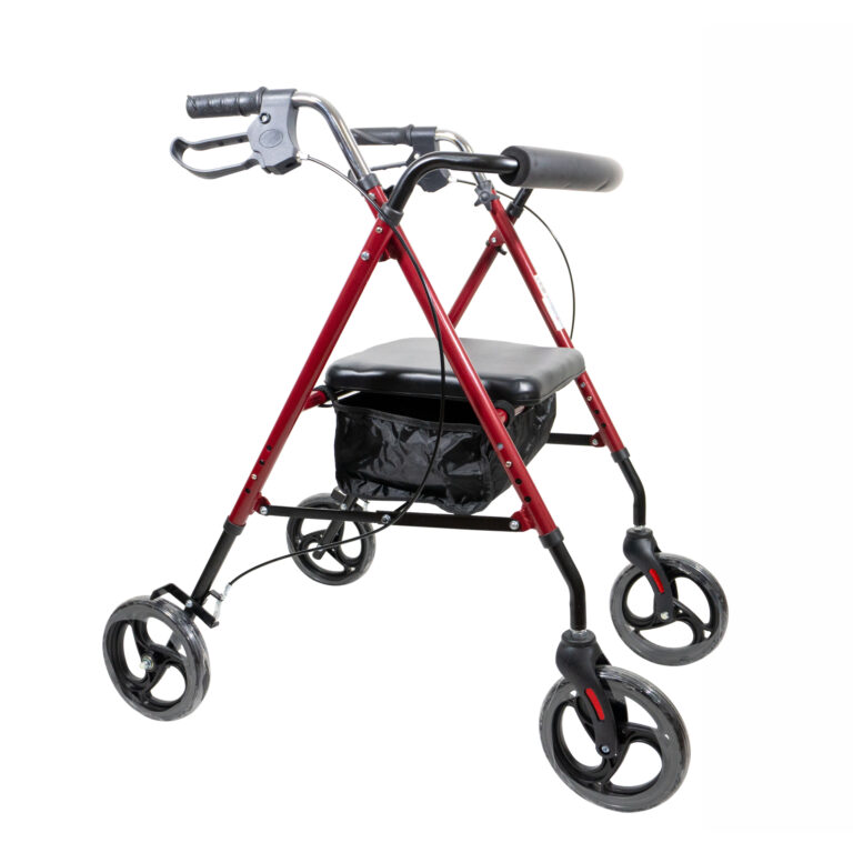 Caminador rollador marco en aluminio y respaldo en acero color rojo