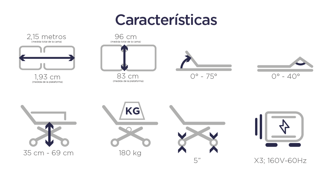Caracteristicas cama hospitalaria eléctrica 3 funciones