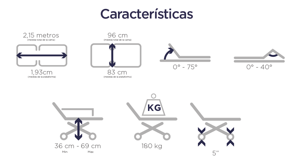 Caracteristicas cama hospitalaria manual 3 funciones