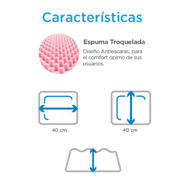 Características del cojín troquelado para sillas de ruedas 3420