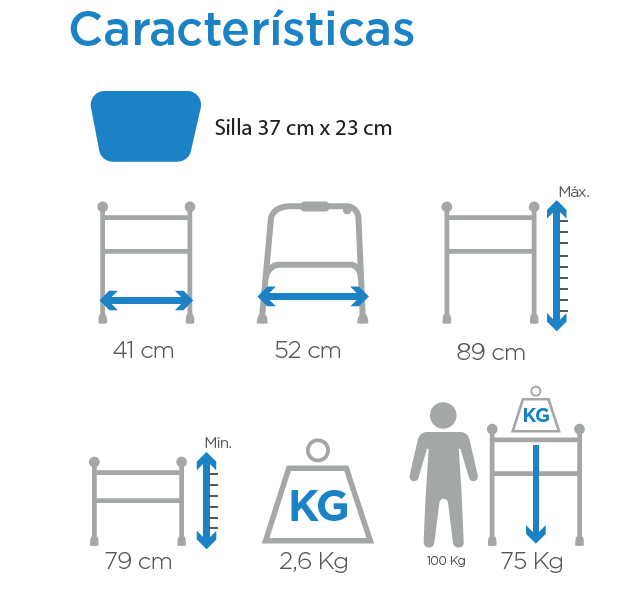 Caracteristicas CAMINADOR CON ASIENTO RIGIDO
