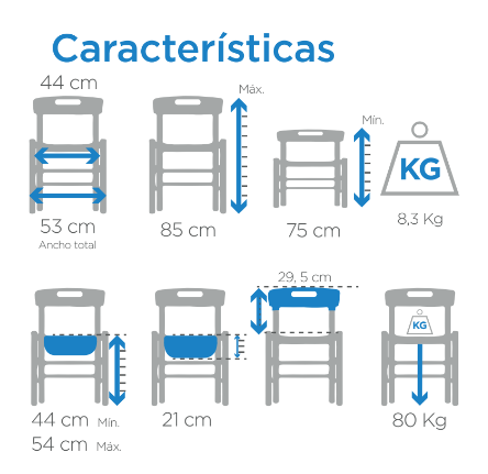 Caracteristicas SILLA SANITARIA EN ALUMINIO CON RUEDAS