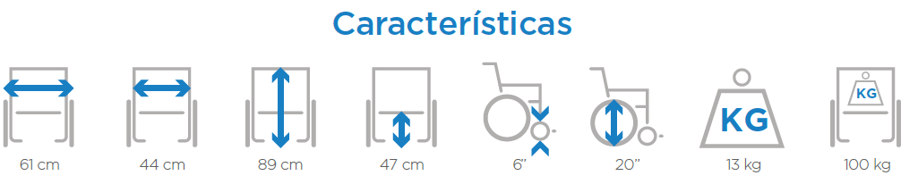 Caracteristicas SILLA DE RUEDAS ESTÁNDAR APOYA BRAZOS ABATIBLE