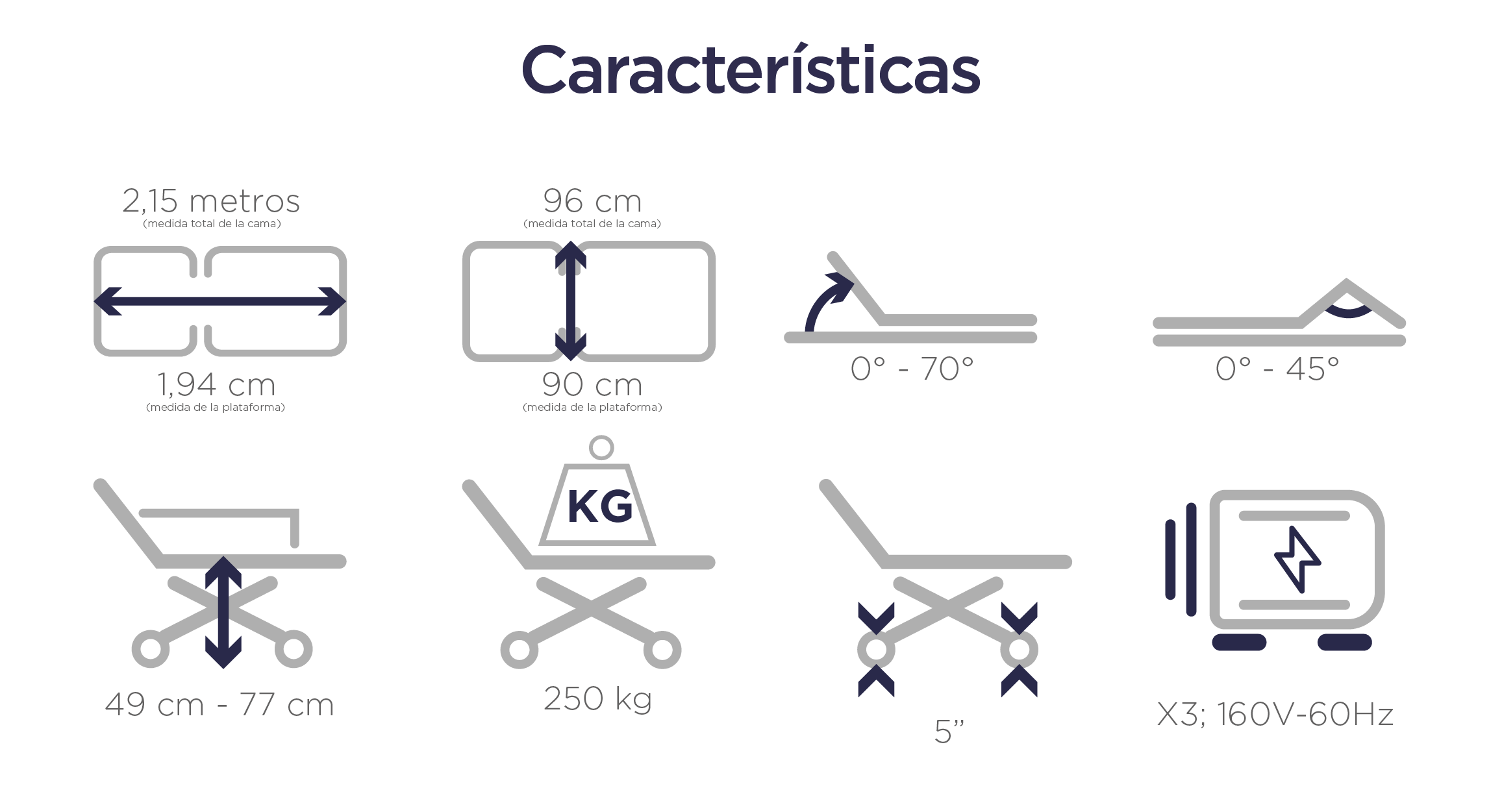 Caracteristicas CAMA HOSPITALARIA ELÉCTRICA 3 FUNCIONES