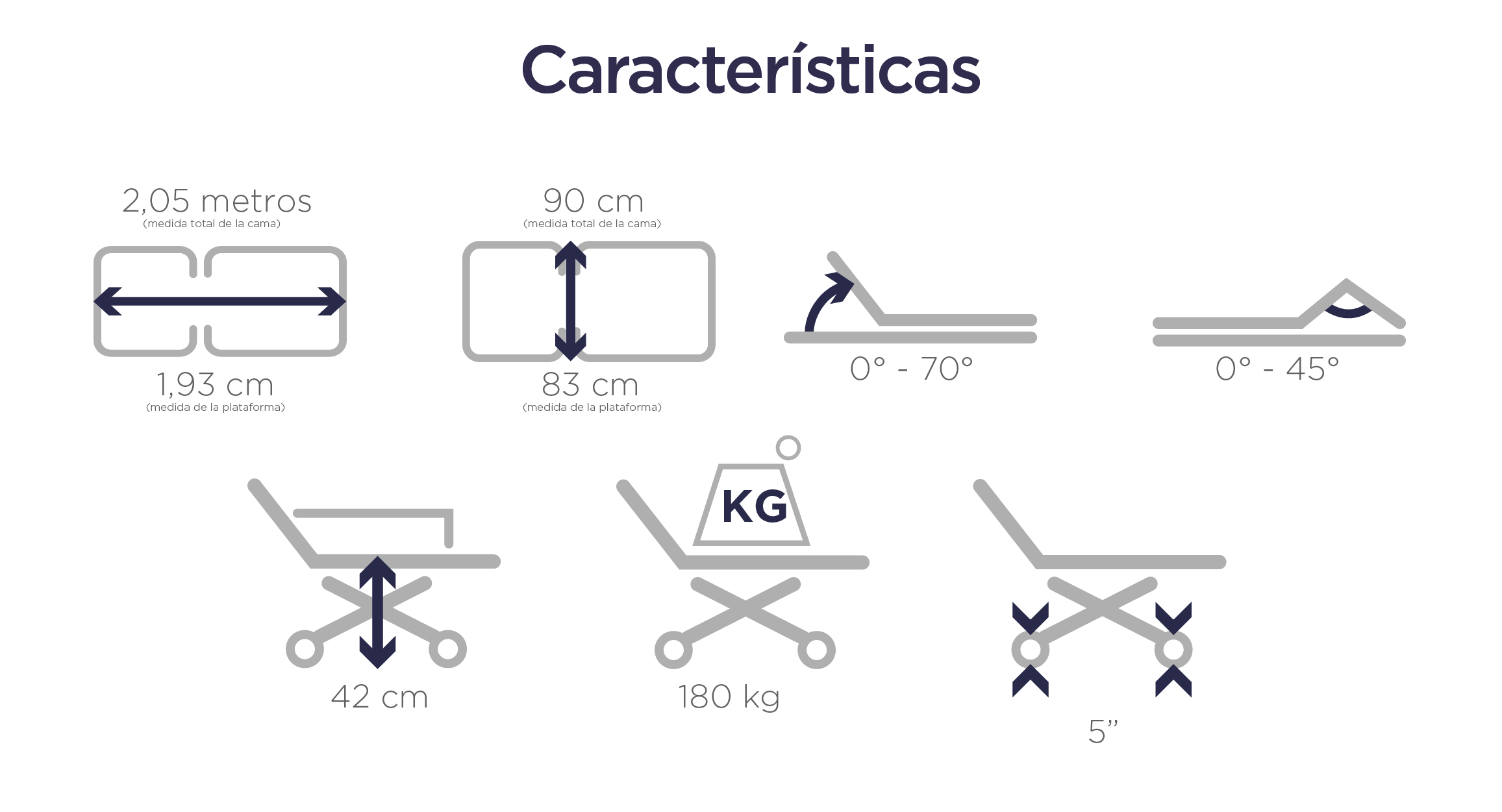 Caracteristicas CAMA HOSPITALARIA MANUAL 2 FUNCIONES