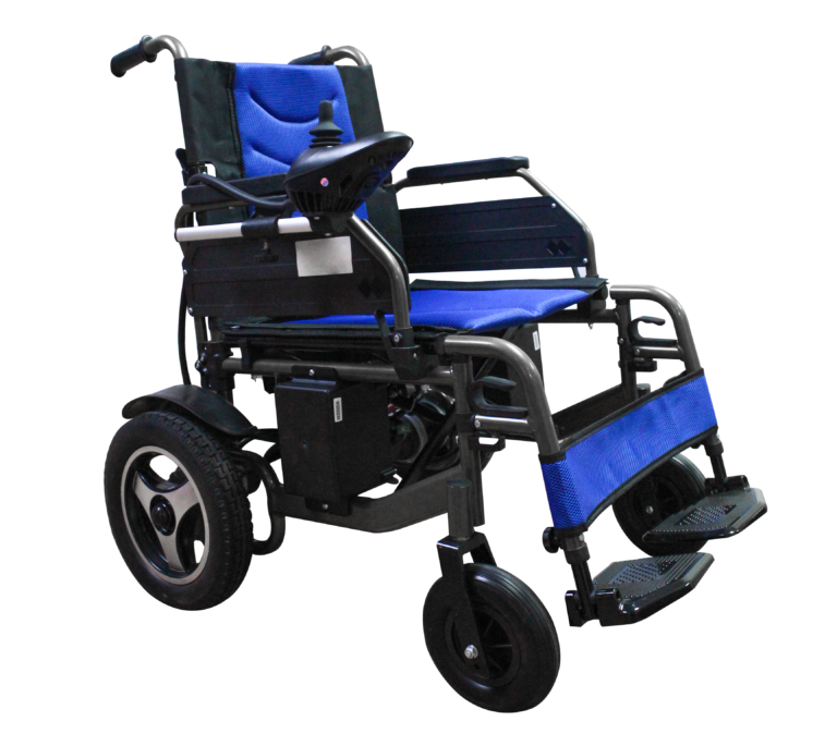Silla de ruedas eléctrica reposa brazos y pies abatibles VH109 azul