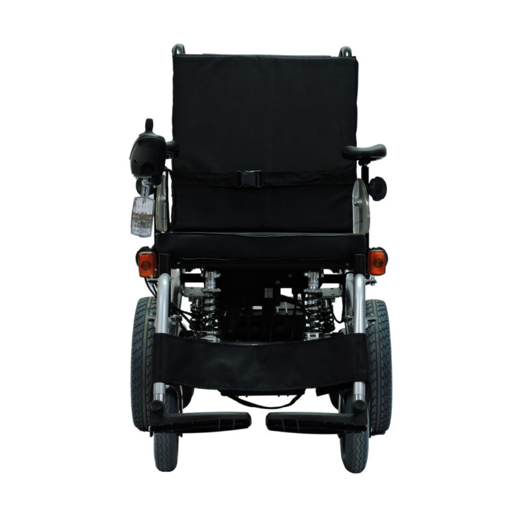 Silla de ruedas eléctrica reclinada vista lateral
