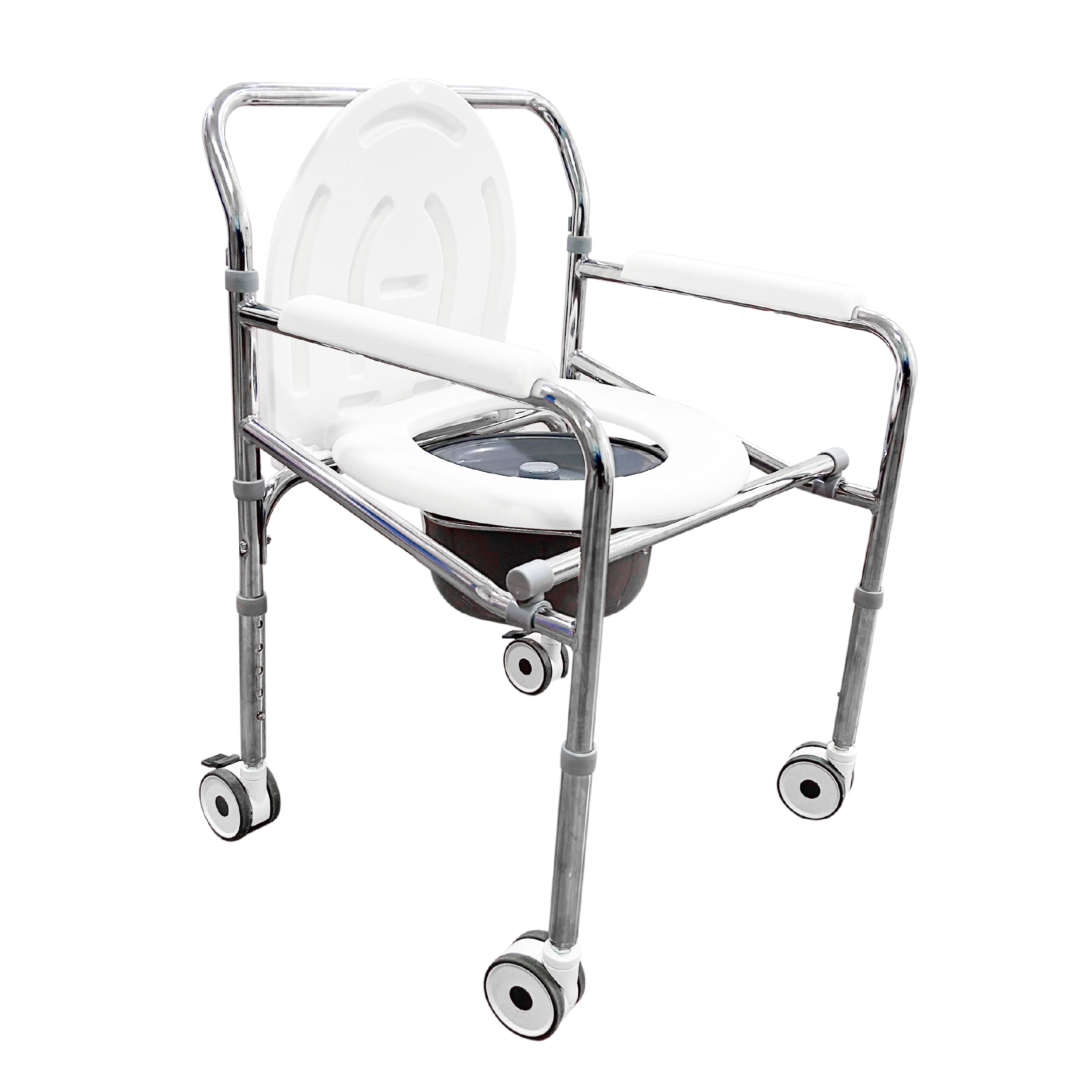 Silla Sanitaria en Acero Cromado con Ruedas VH605-AC Silla sanitaria en acero cromado con ruedas VH605-AC